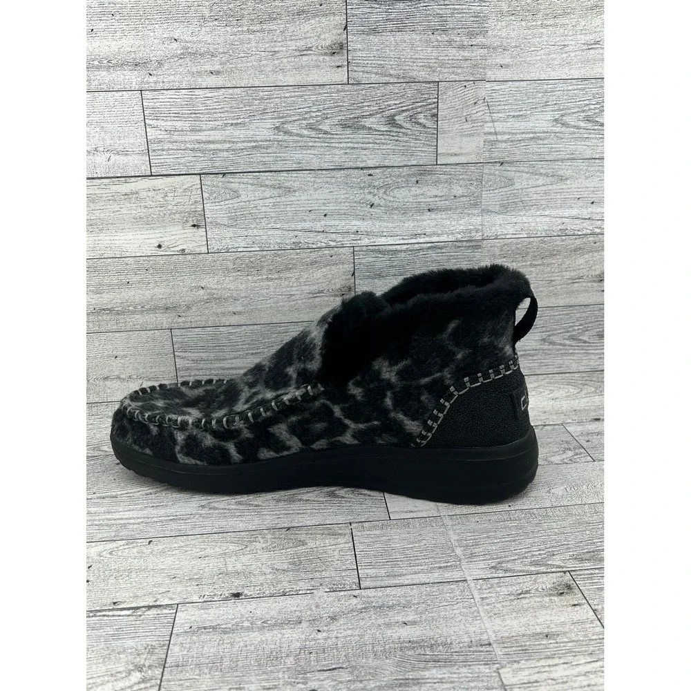 Hey Dude Denny Marble Leopard Grey Black Faux Fur‎ Lined Ankle Boots Women Sz 10